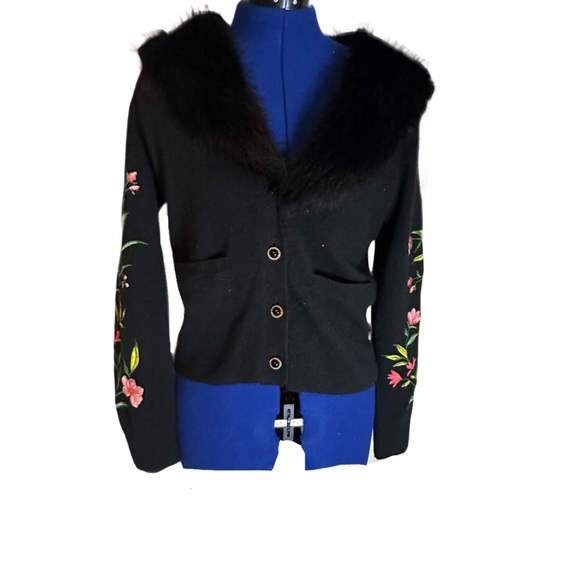 Johnny Was VISTA FAUX FUR COLLAR CARDIGAN